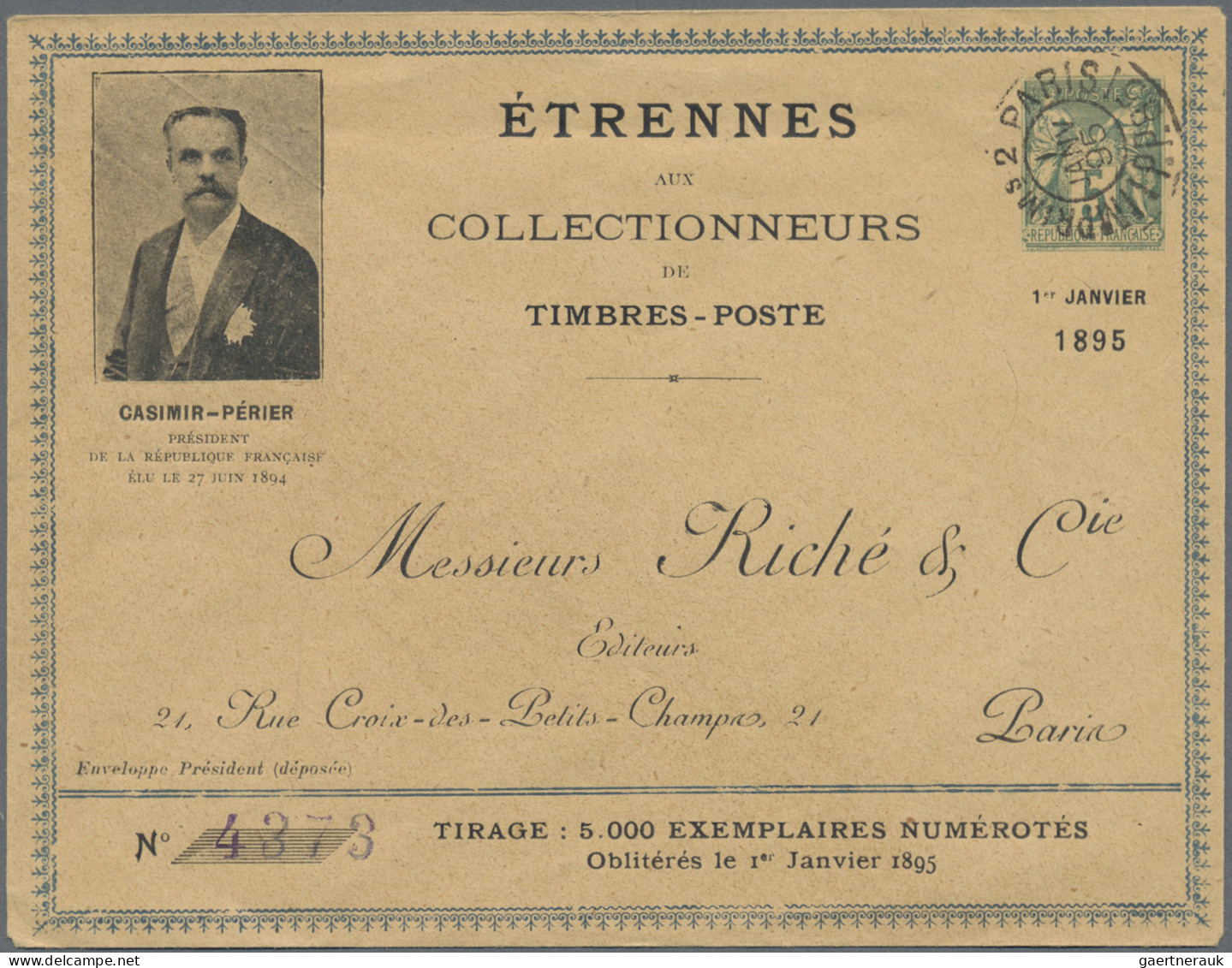 France - Postal Stationery: 1895, 5c. Sage Printed-to-order Envelope "Casimir-Pe - Other & Unclassified