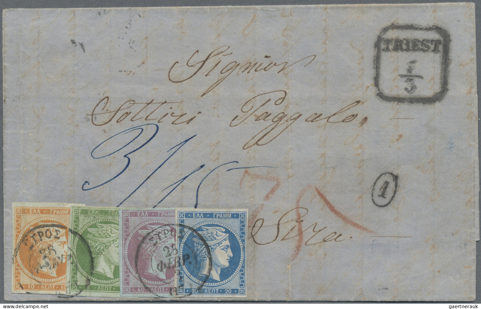 Greece: 1863, INCOMING MAIL: Austria, Entire Letter From TRIEST, 7/3, To Syra, P - Briefe U. Dokumente