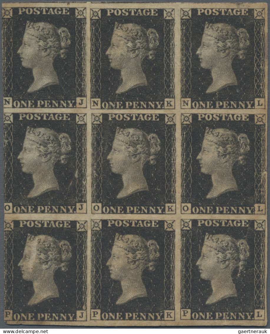 Great Britain: 1840 1d. Black, Plate 8, BLOCK OF NINE (NJ/PL), Mounted Mint With - Autres & Non Classés