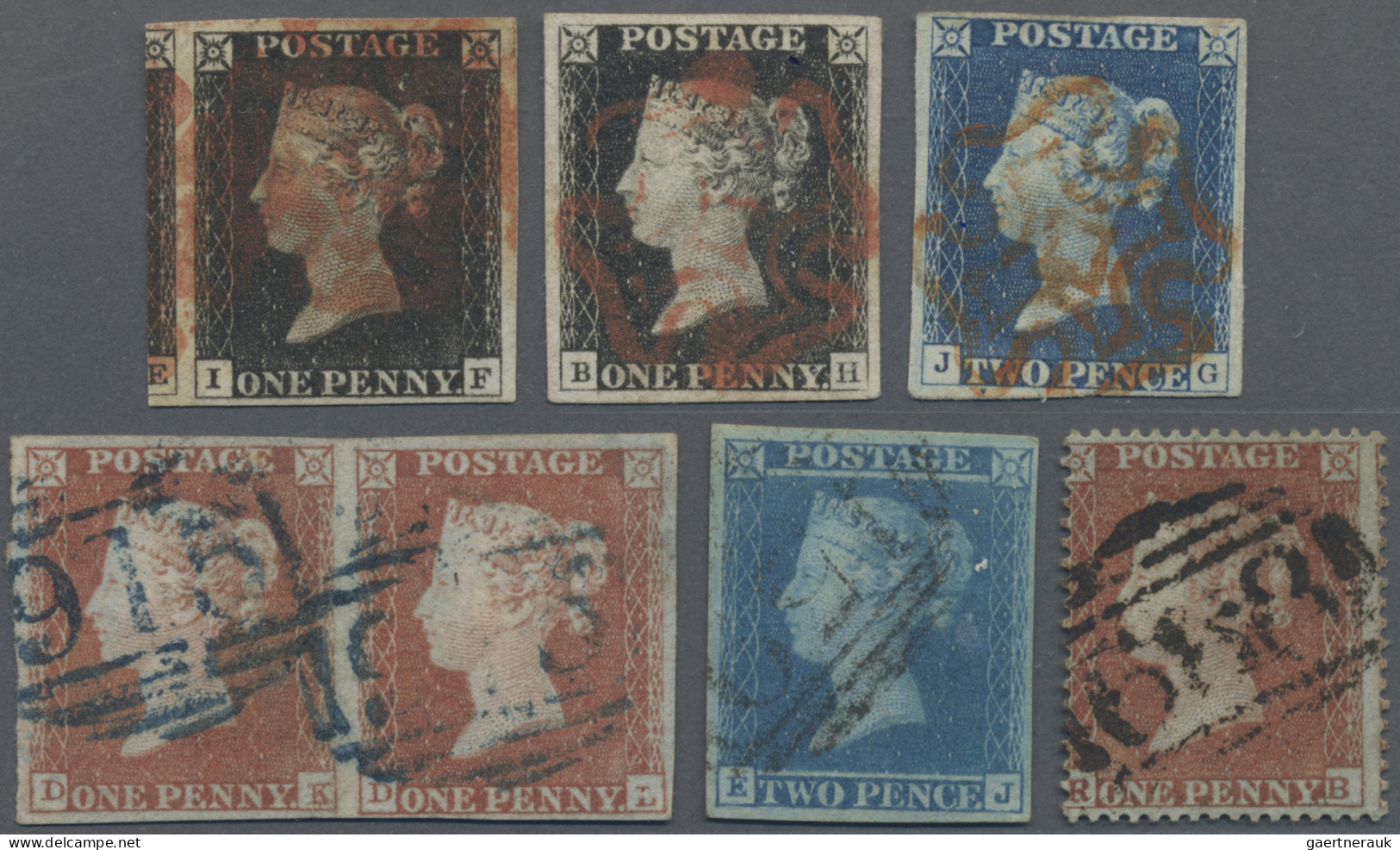 Great Britain: 1840-41 Group Of Six Imperf Stamps Of First Issues, With Two Sing - Gebraucht
