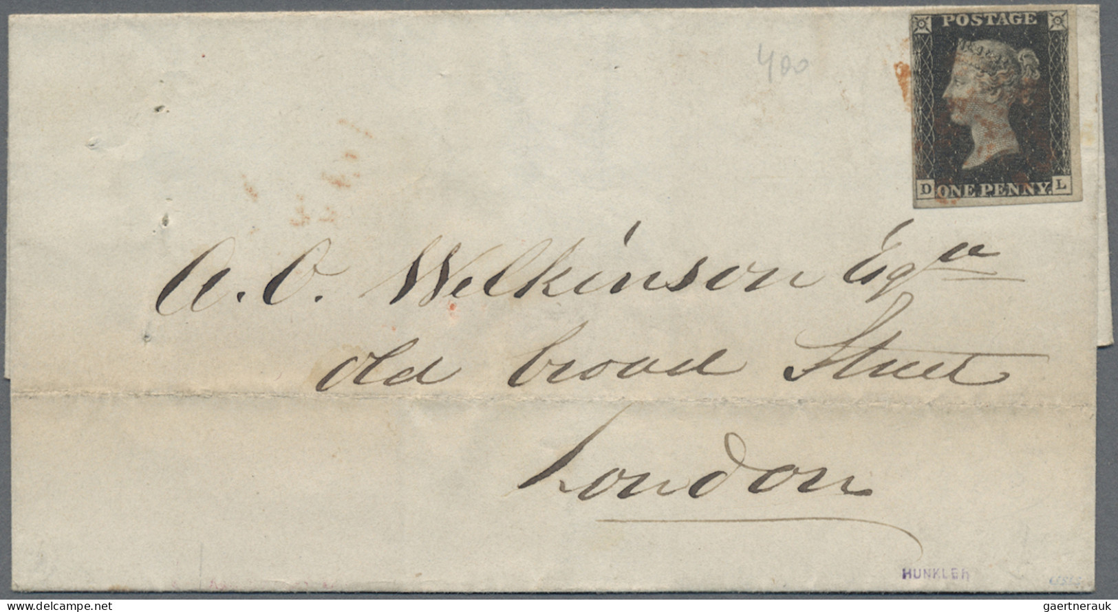 Great Britain: 1840 1d. Black, Lettered D-L, Tied By Red MC To Folded Cover From - Sonstige & Ohne Zuordnung