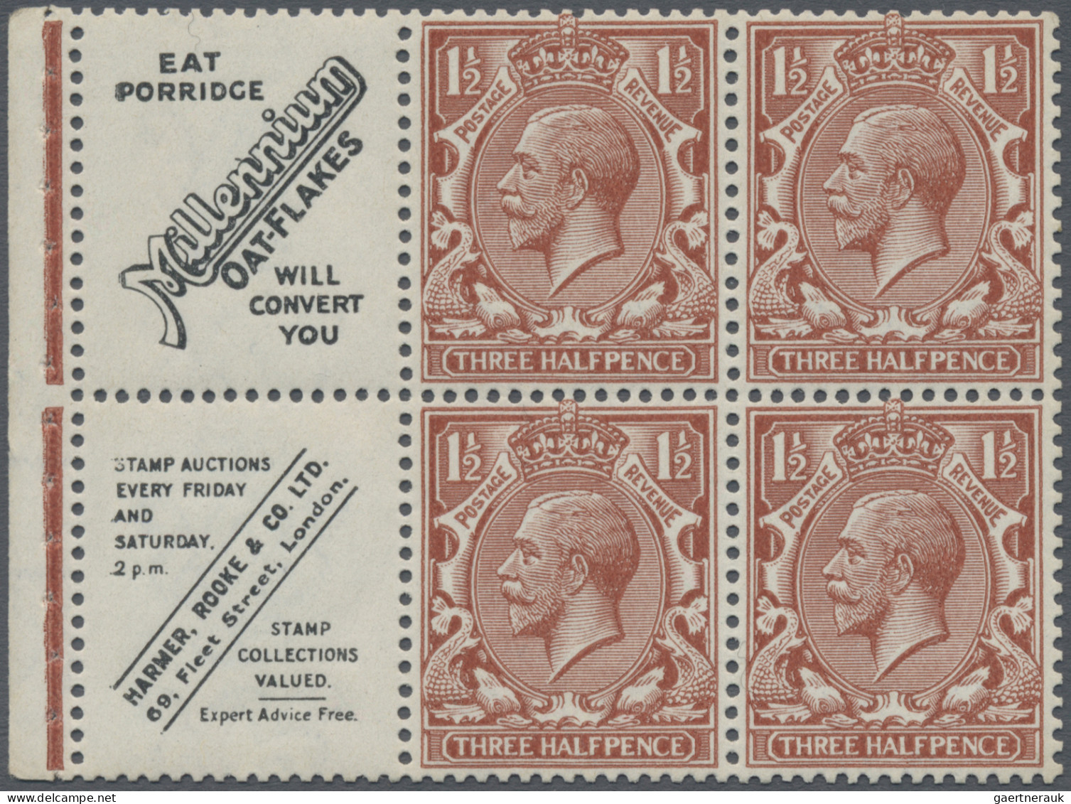 Great Britain - Se-tenants: 1924, Booklet Pane With 4 X 1 ½d Red-brown KGV Plus - Sonstige