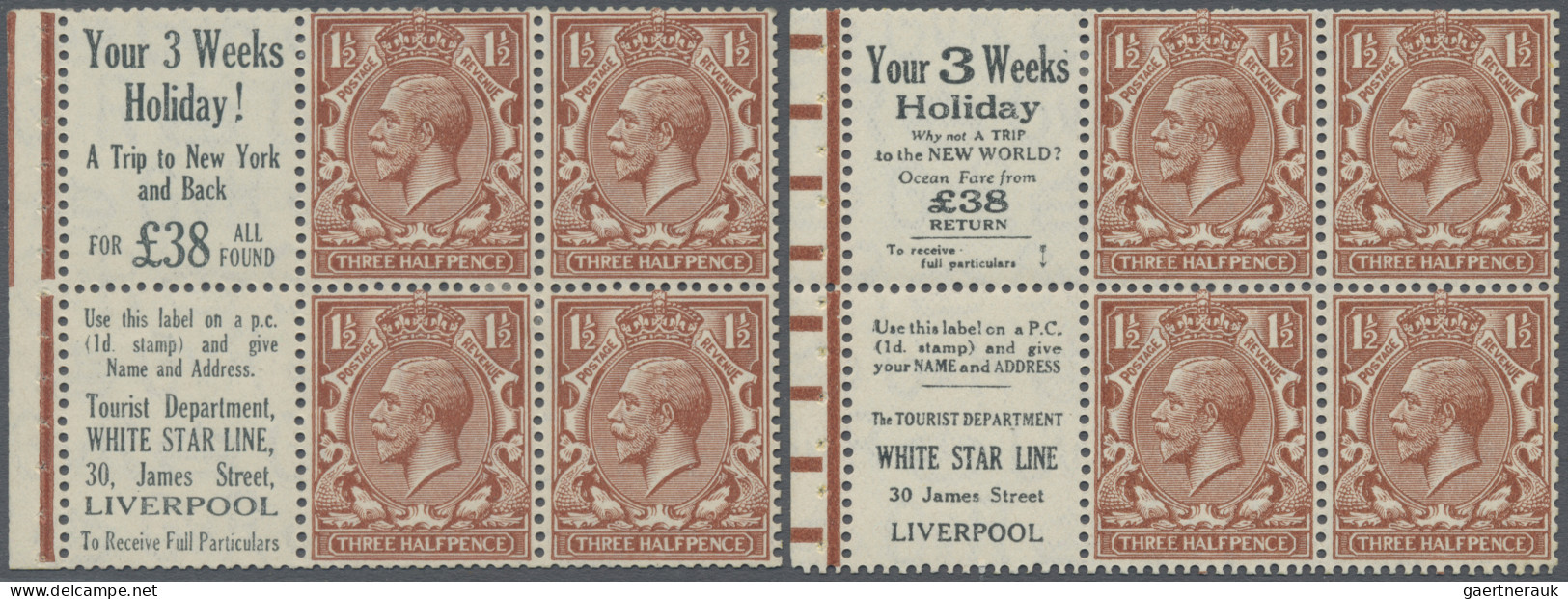 Great Britain - Se-tenants: 1924, Two Different Booklet Panes With 4 X 1 ½d Red- - Other