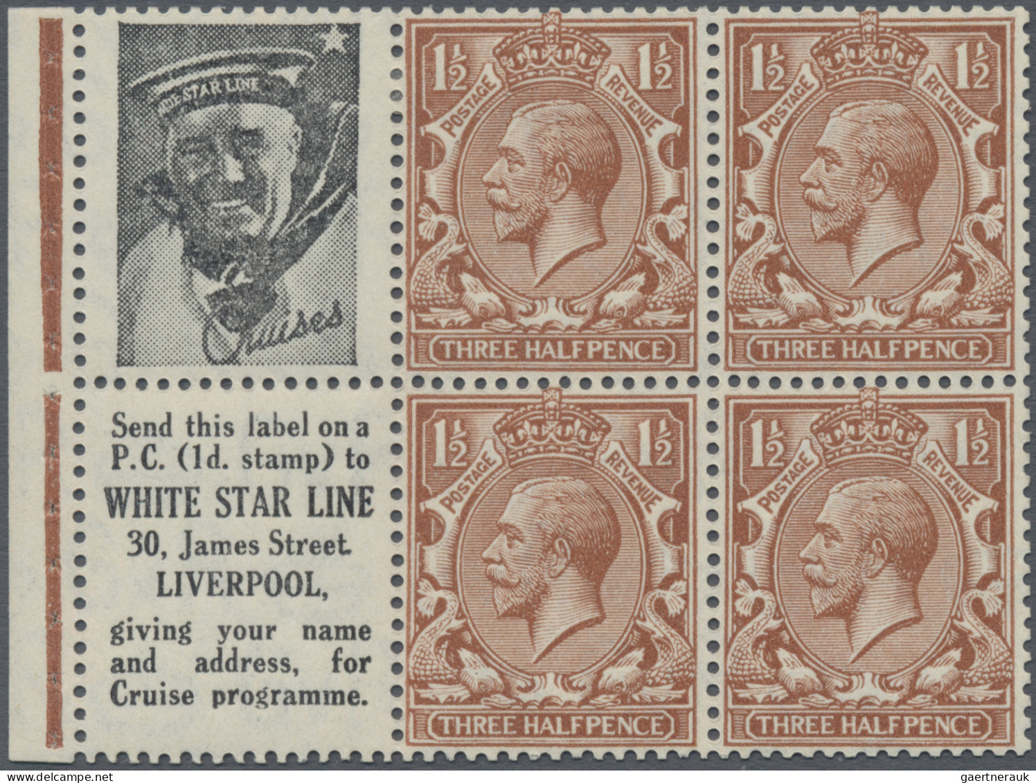 Great Britain - Se-tenants: 1924, Booklet Pane With 4 X 1 ½d Red-brown KGV Plus - Other