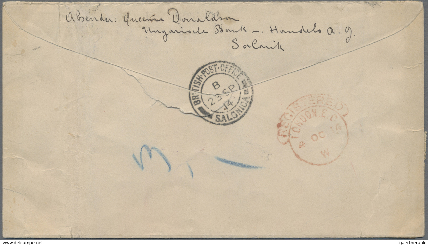 British Post In Turkey: 1914, Attractive Franking Of Nine Values On Registered C - Other