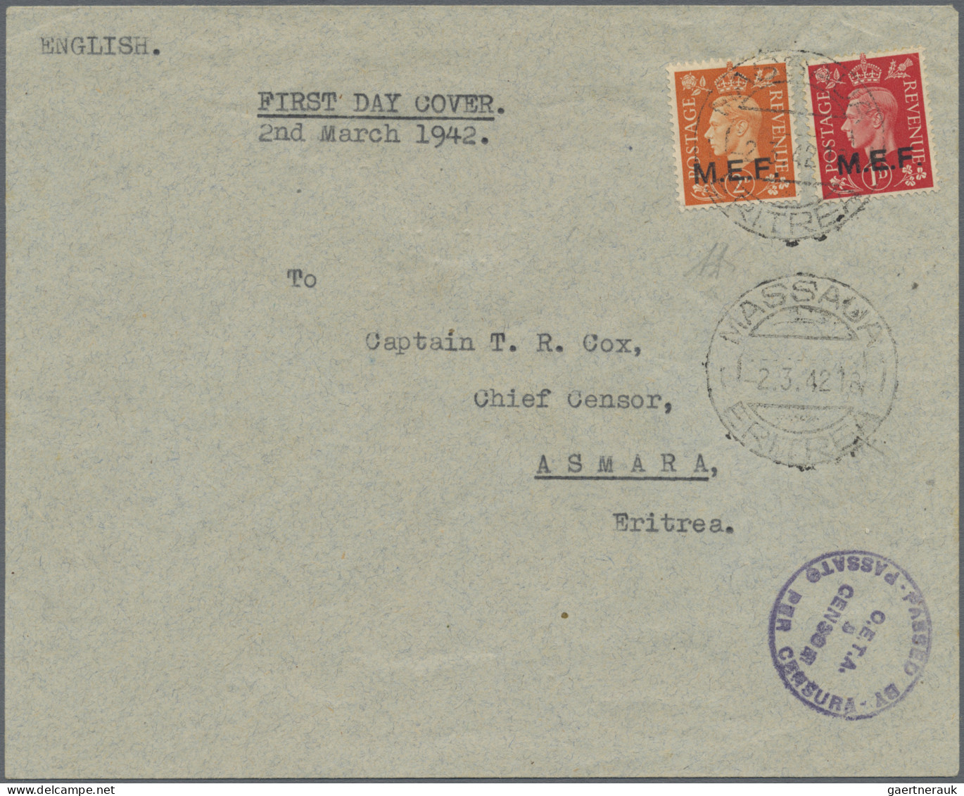 British Military Post  In WWII: 1942, Middle East Forces - NAIROBI OVERPRINT 1 D - Andere