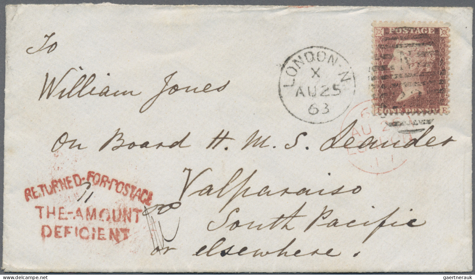 Great Britain - Post Marks: 1863, Großbritannien, 1 P. Red (F-E) With Duplex "LO - Postmark Collection