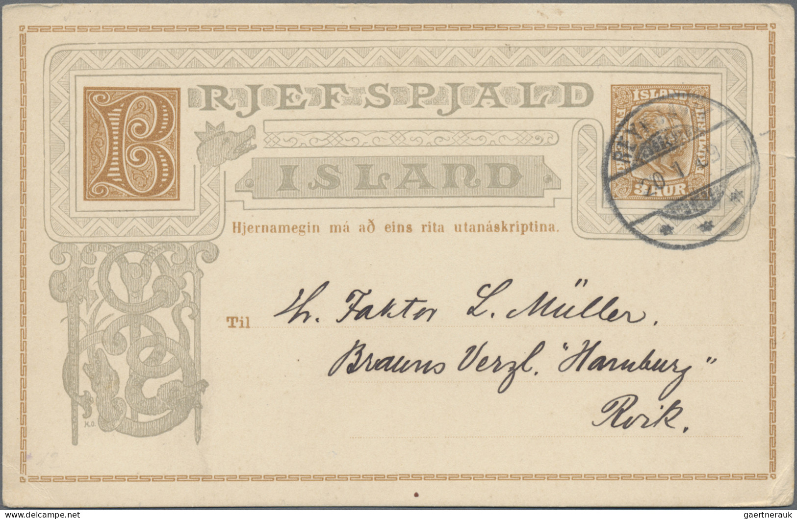 Iceland - Postal Stationery: 1909, Christian/Frederik 3a. Bistre Commercially Us - Entiers Postaux
