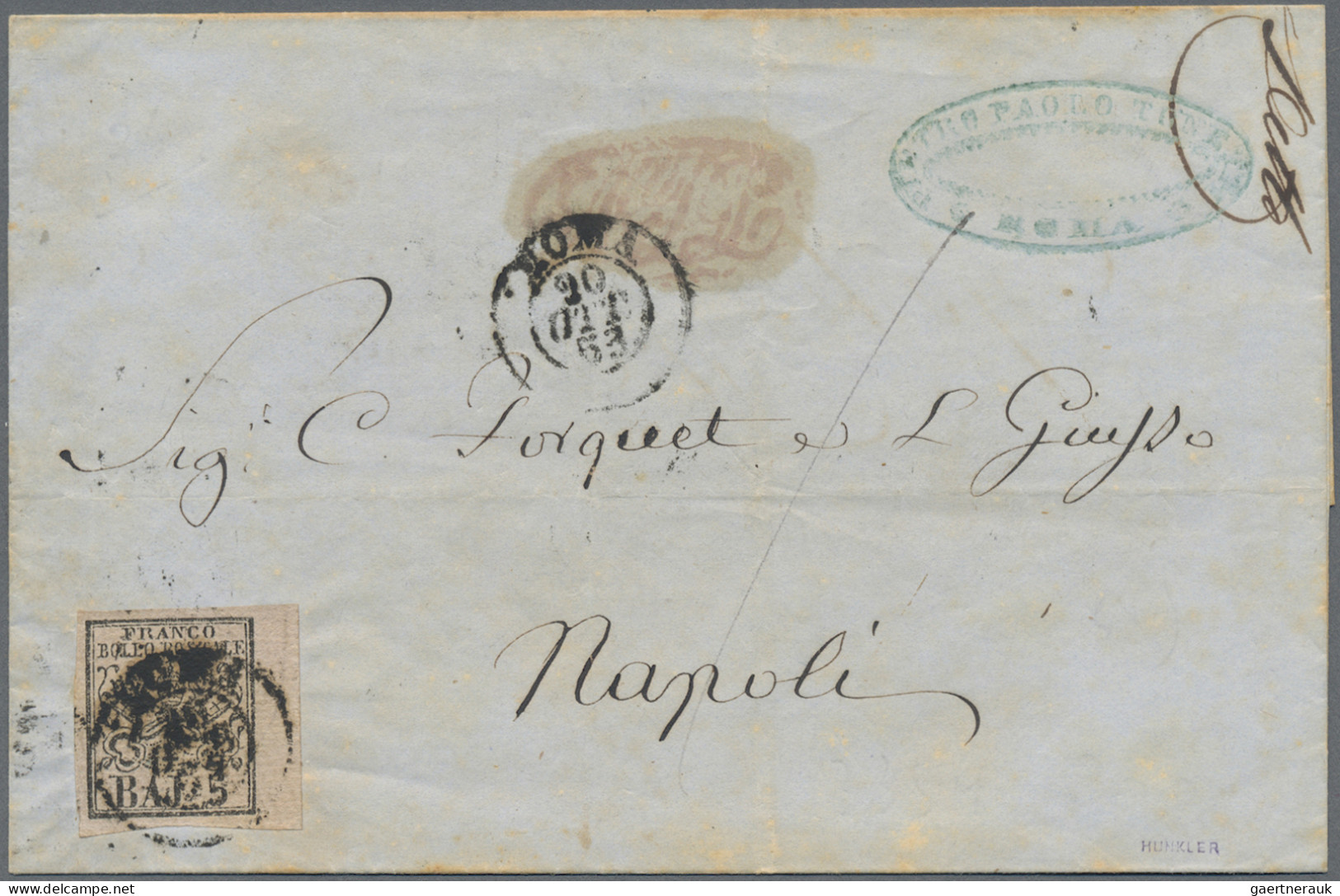 Italian States - Papal State: 1852, Four Covers From The First Issue: A) 5 Baj R - Etats Pontificaux