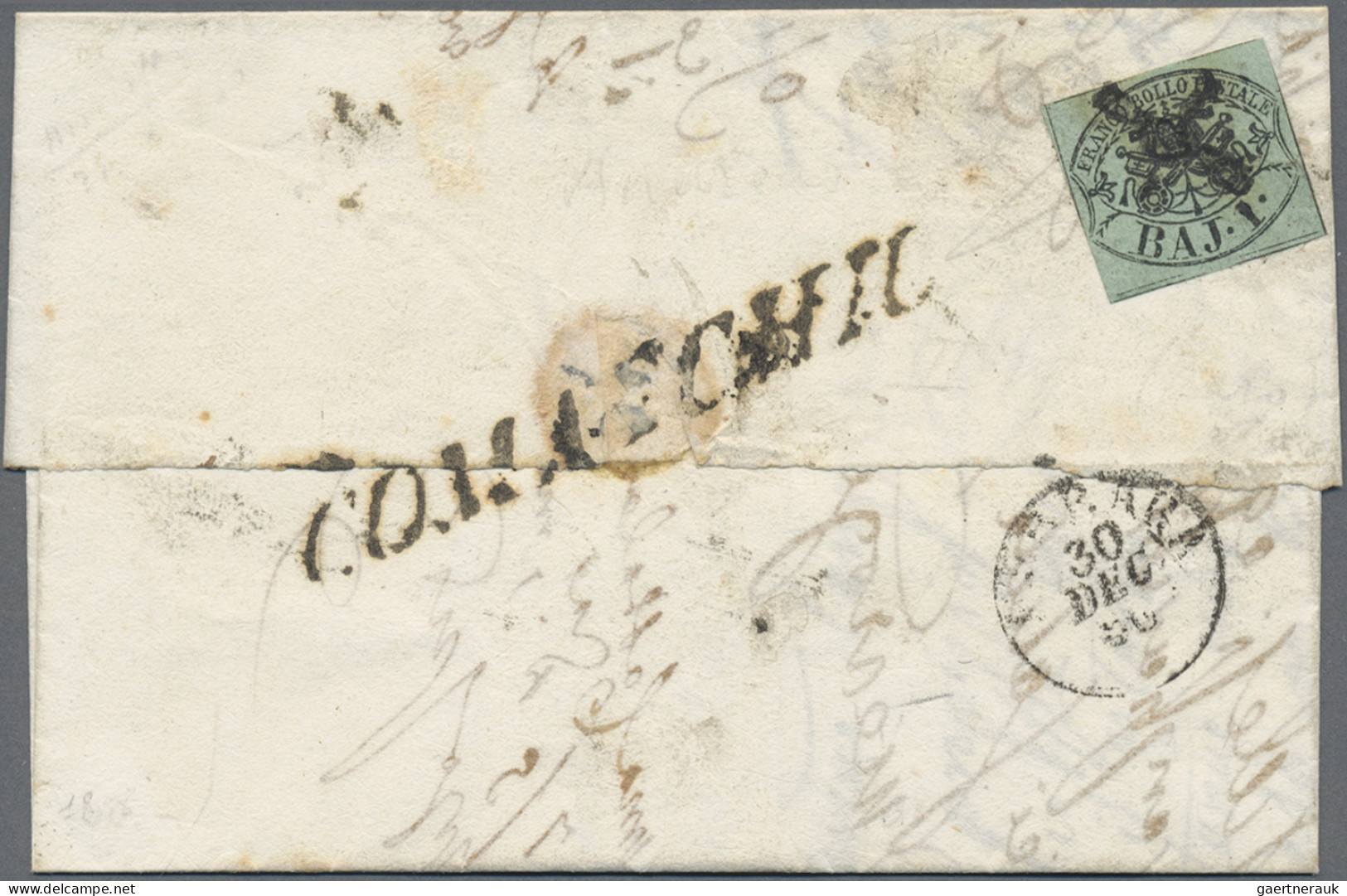 Italian States - Papal State: 1852, Four Covers From The First Issue: A) 5 Baj R - Stato Pontificio