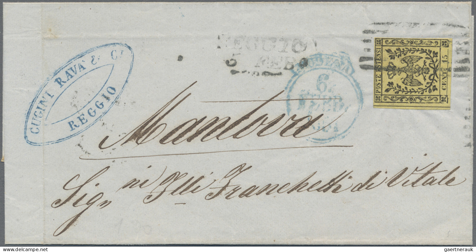 Old Italian States: Modena: 1857, 15 C. Black On Yellow, Tied By Mute Black Six - Modena