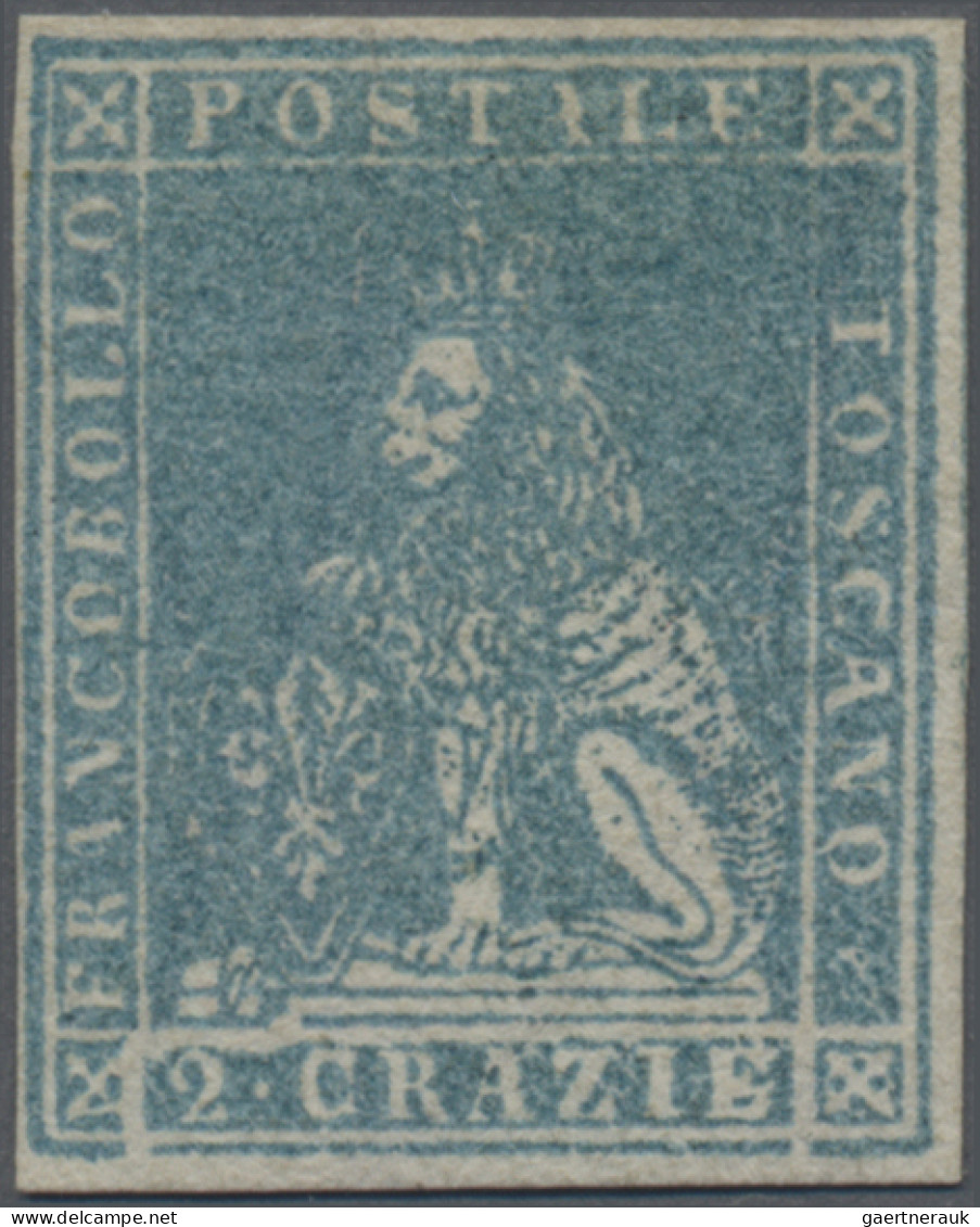 Italian States - Tuskany: 1857, 2 Cr Greenish Blue, Two Good Margins, Mint Hinge - Toscane