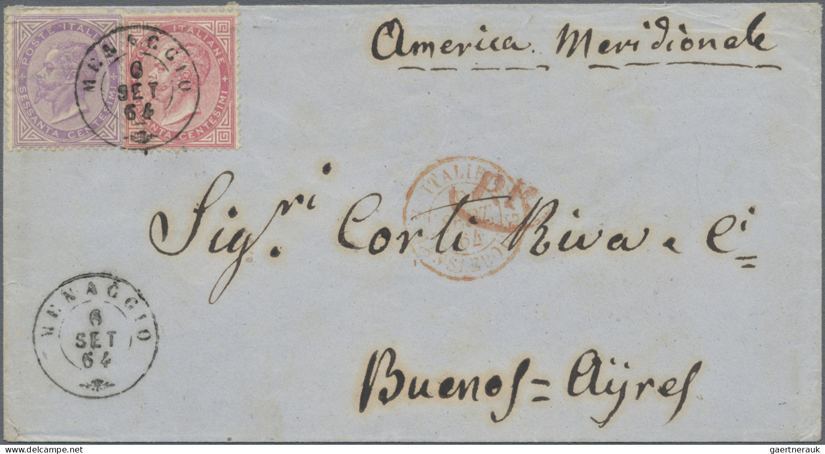 Italy: 1864, Vittorio Emanuele 40c. Carmine And 60c. Violet On Cover From "MENAG - Poststempel