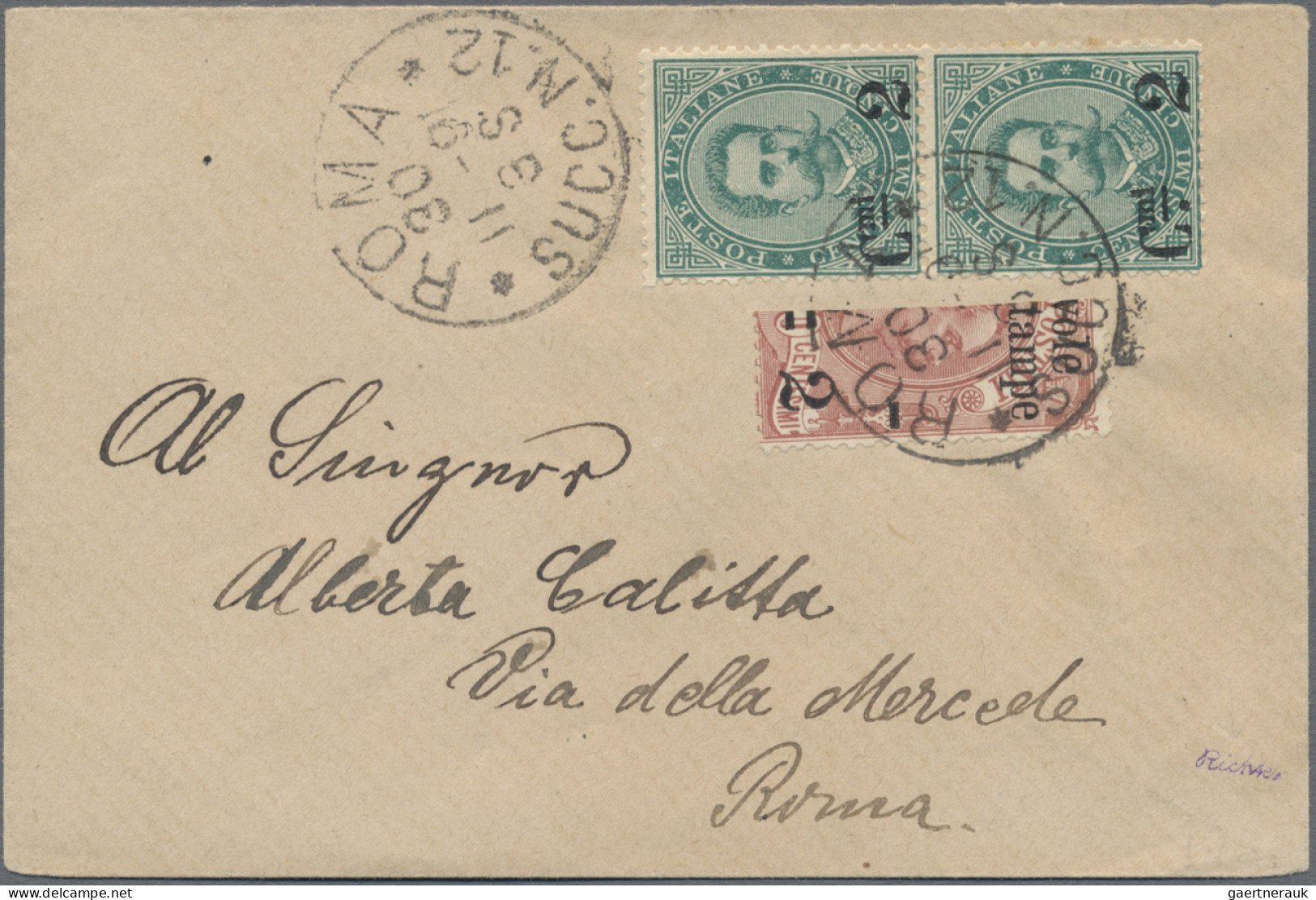 Italy: 1890/1891, BISECTED STAMPS: 2 C On 10 C Olive Resp. 2 C On 50 C Carmine, - Marcofilía