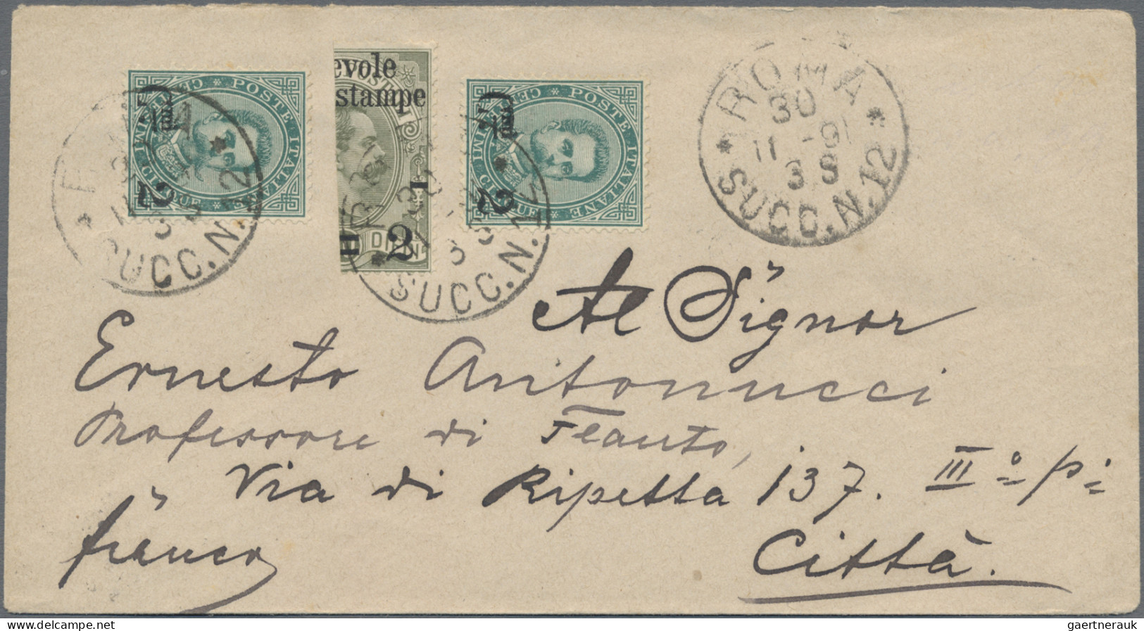 Italy: 1890/1891, BISECTED STAMPS: 2 C On 10 C Olive Resp. 2 C On 50 C Carmine, - Marcofilía