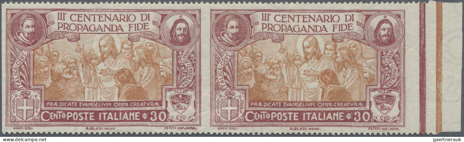 Italy: 1923, 30 C "Propagada Fide", Horizontal Pair With Missing VERTICAL Perfor - Mint/hinged