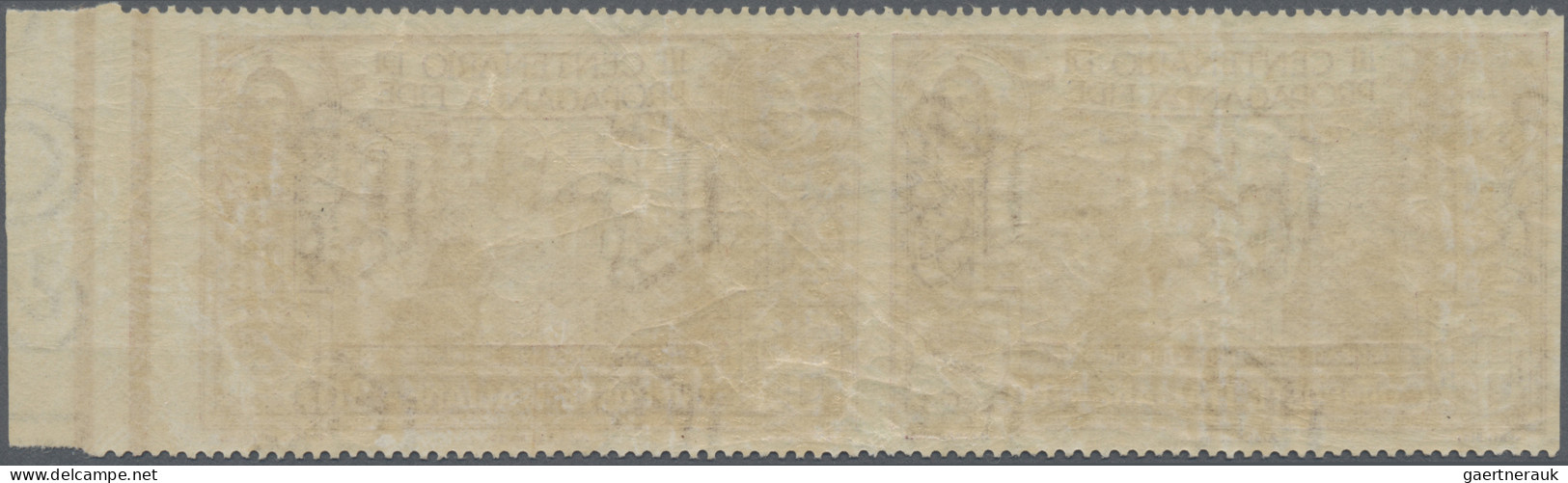 Italy: 1923, 30 C "Propagada Fide", Horizontal Pair With Missing VERTICAL Perfor - Mint/hinged