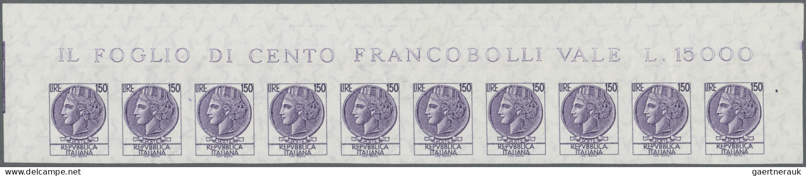 Italy: 1976, 150 L "Italia Turita", Unperforated, Strip Of Ten From The Upper Ma - 1981-90: Nieuw/plakker