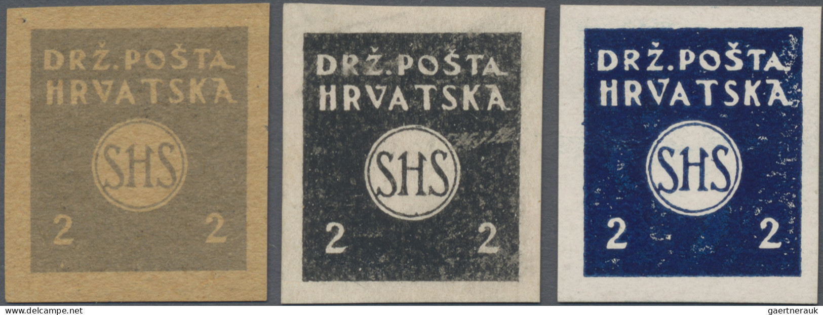 Yugoslavia: 1919, 15. Jan., 2 (Fil) Newspaper Stamp, 3 Proofs In Different Color - Unused Stamps