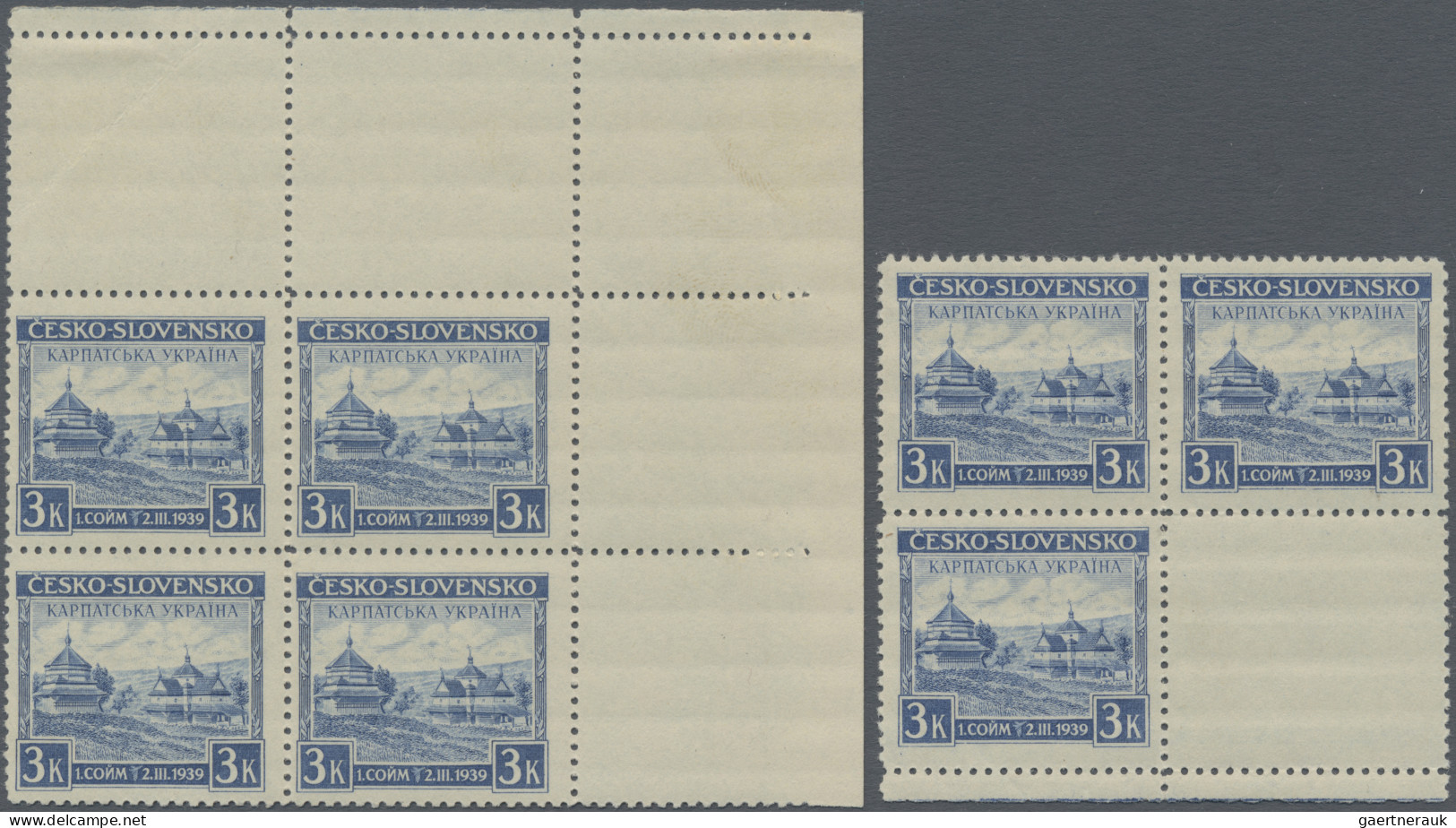 Carpathian Ukraine: 1939, First Issue 3k. Blue, 12 Stamps Along With Blank Stamp - Ukraine