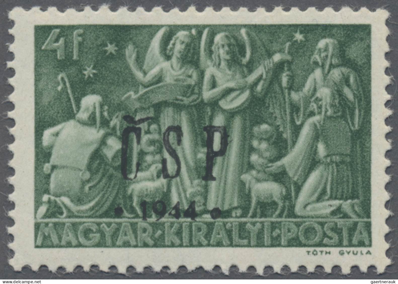 Carpathian Ukraine: 1945, Unissued 1943 Christmas 4f. Of Hungary Optd. "Č S P/19 - Oekraïne