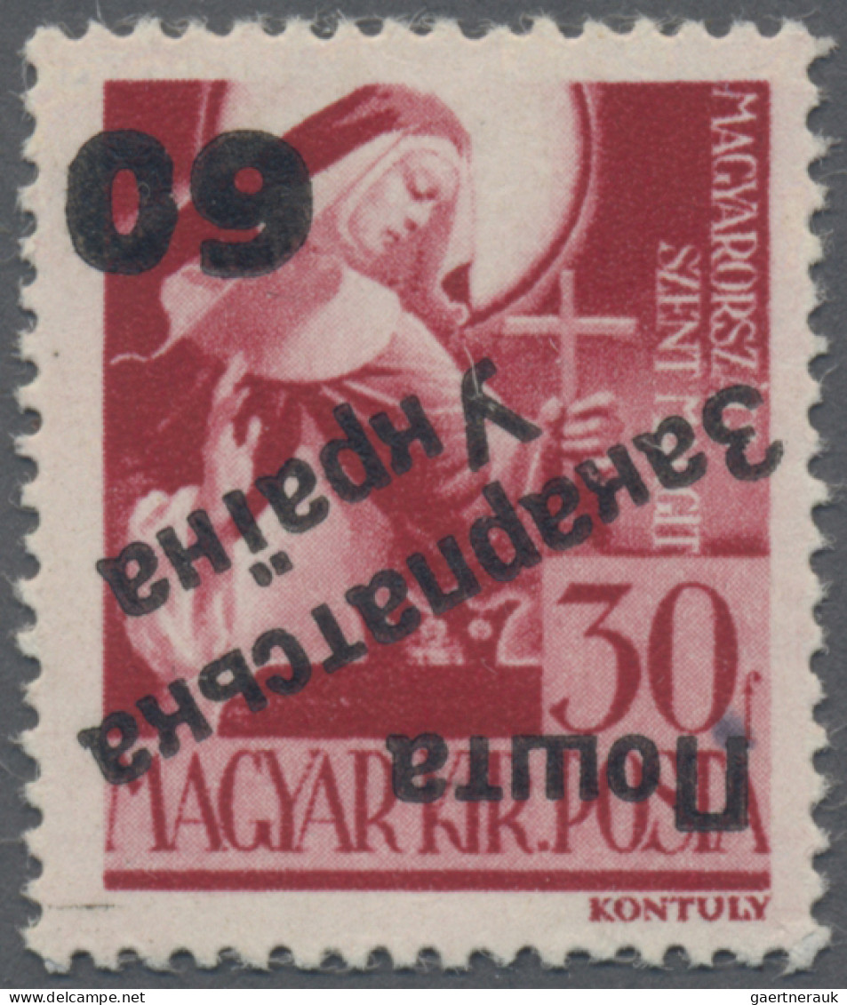 Carpathian Ukraine: 1945, 60 On 30f. Brown-carmine, Variety "OVERPRINT INVERTED" - Ukraine