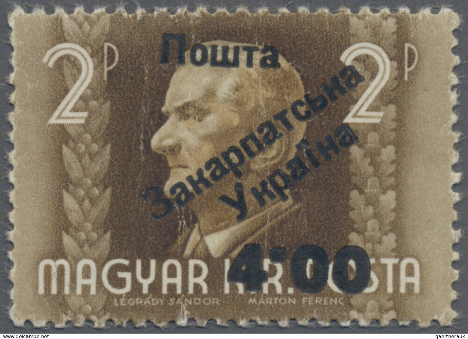 Carpathian Ukraine: 1945, 4.00 On 2p., MNH, Signed Bulat, Blaha, Dr. Szöke. Natu - Ukraine