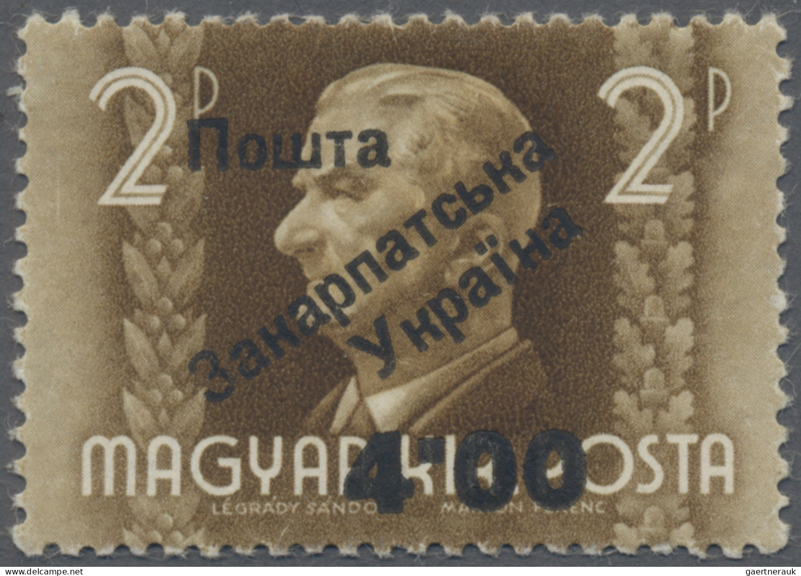 Carpathian Ukraine: 1945, 4.00 On 2p., Type I, MNH, Signed Dr. Szöke, Just 22 Co - Ukraine