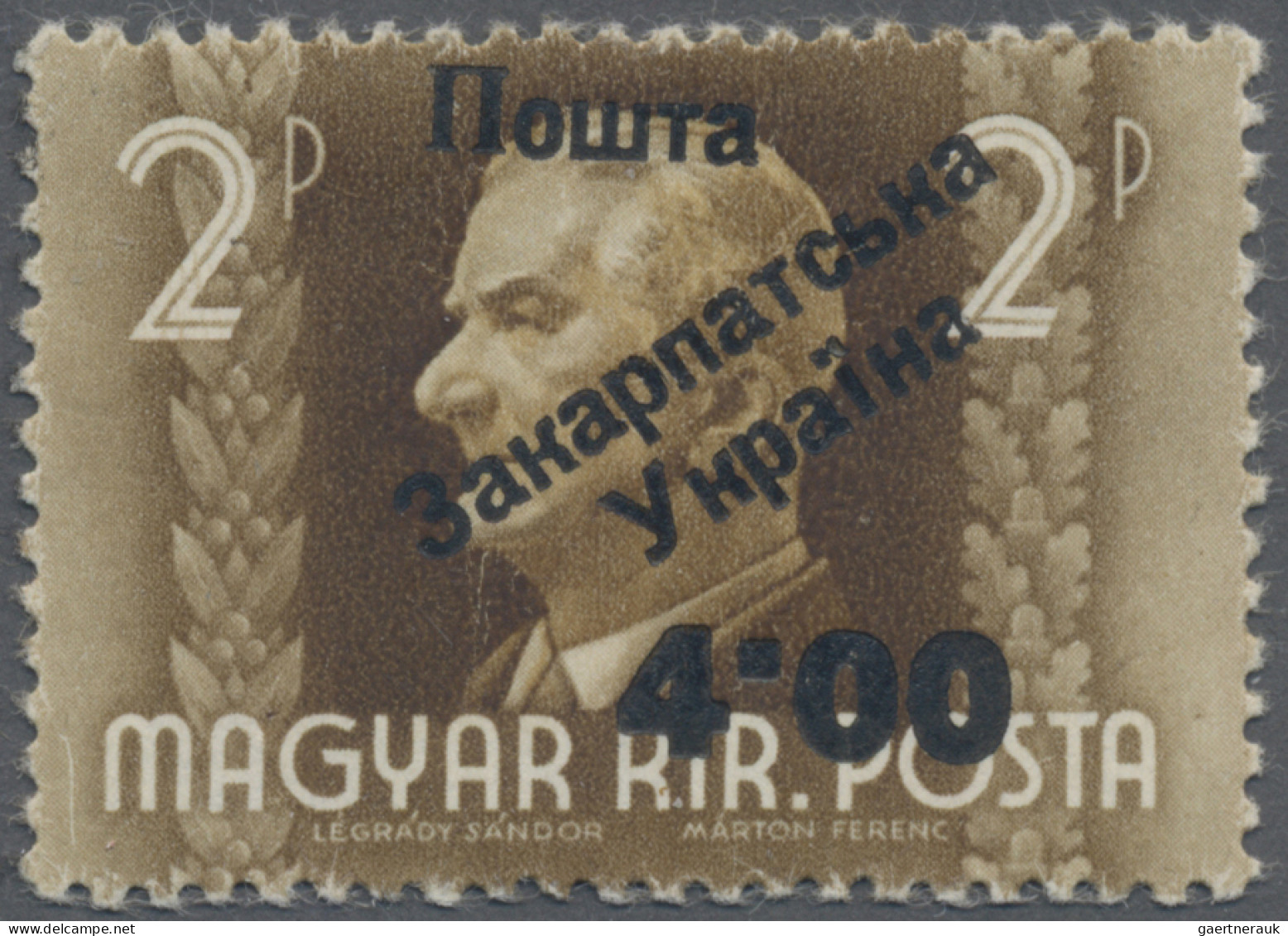 Carpathian Ukraine: 1945, 4.00 On 2p., Type IV, MNH, Signed Bulat, Just 22 Copie - Ukraine