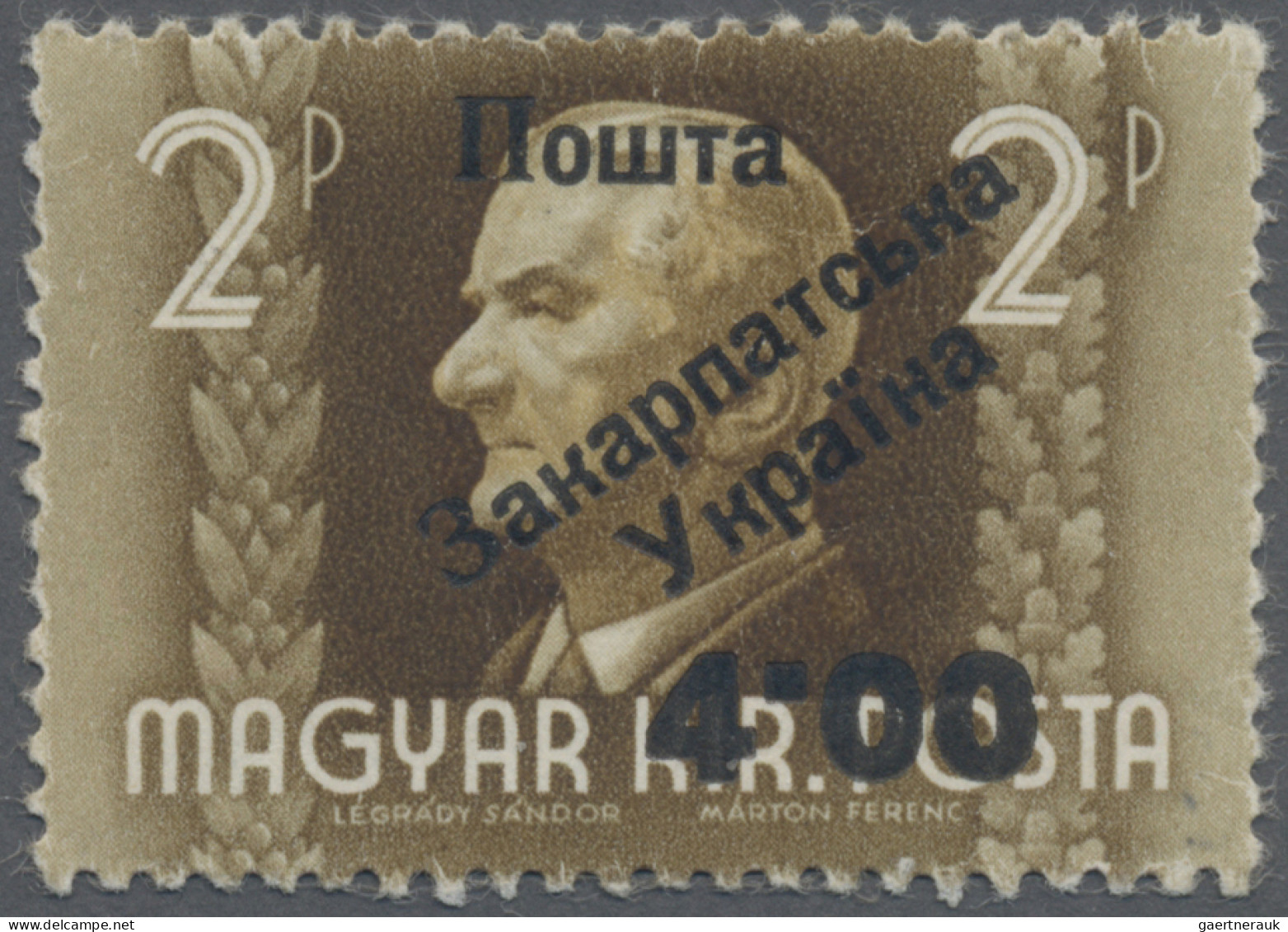 Carpathian Ukraine: 1945, 4.00 On 2p., Type III, MNH, Signed Bulat. Just 11 Copi - Oekraïne