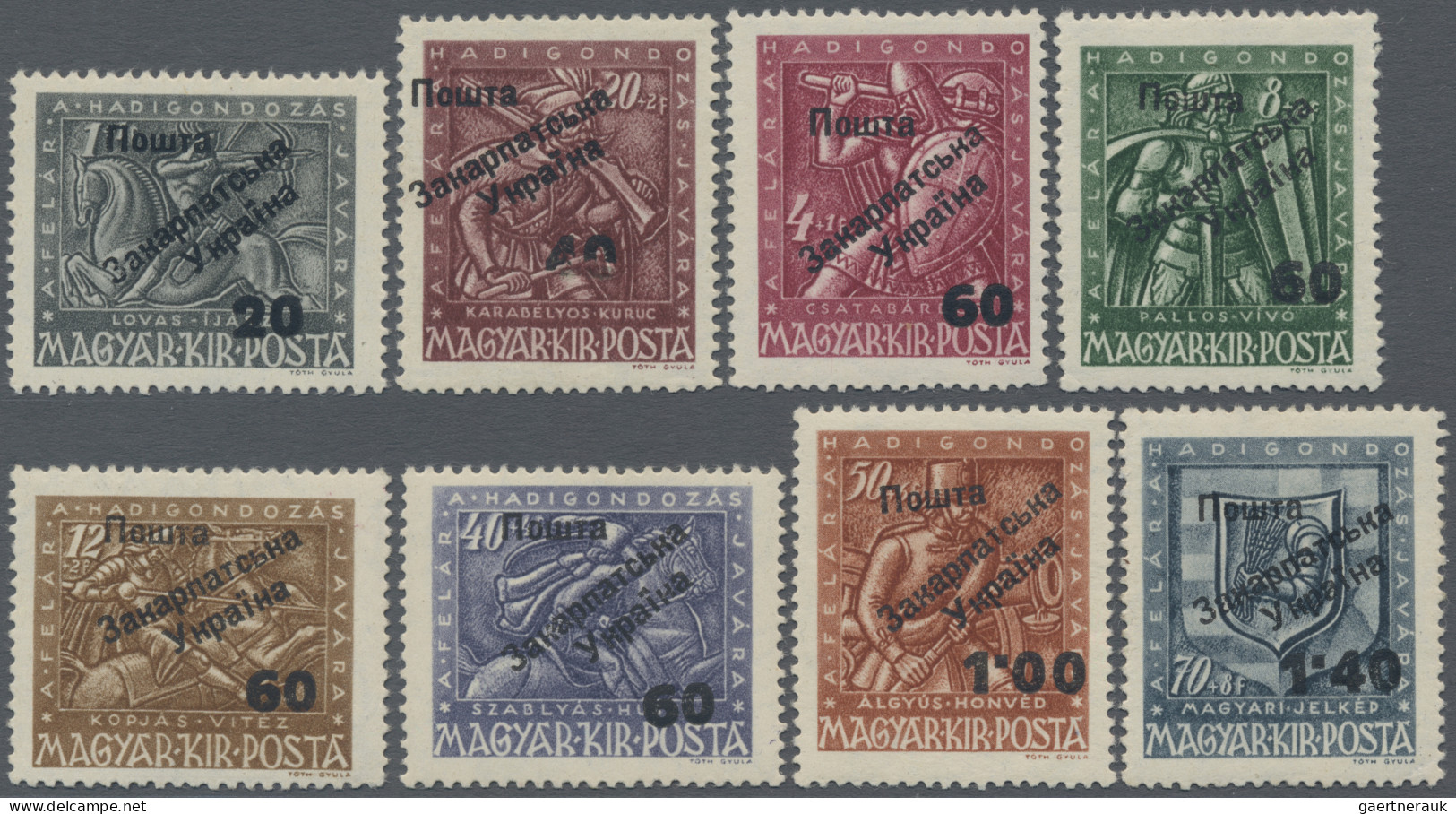 Carpathian Ukraine: 1945, Hungarian Semi Postals (1943), 20 On 1+1 F To 1,40 On - Ukraine