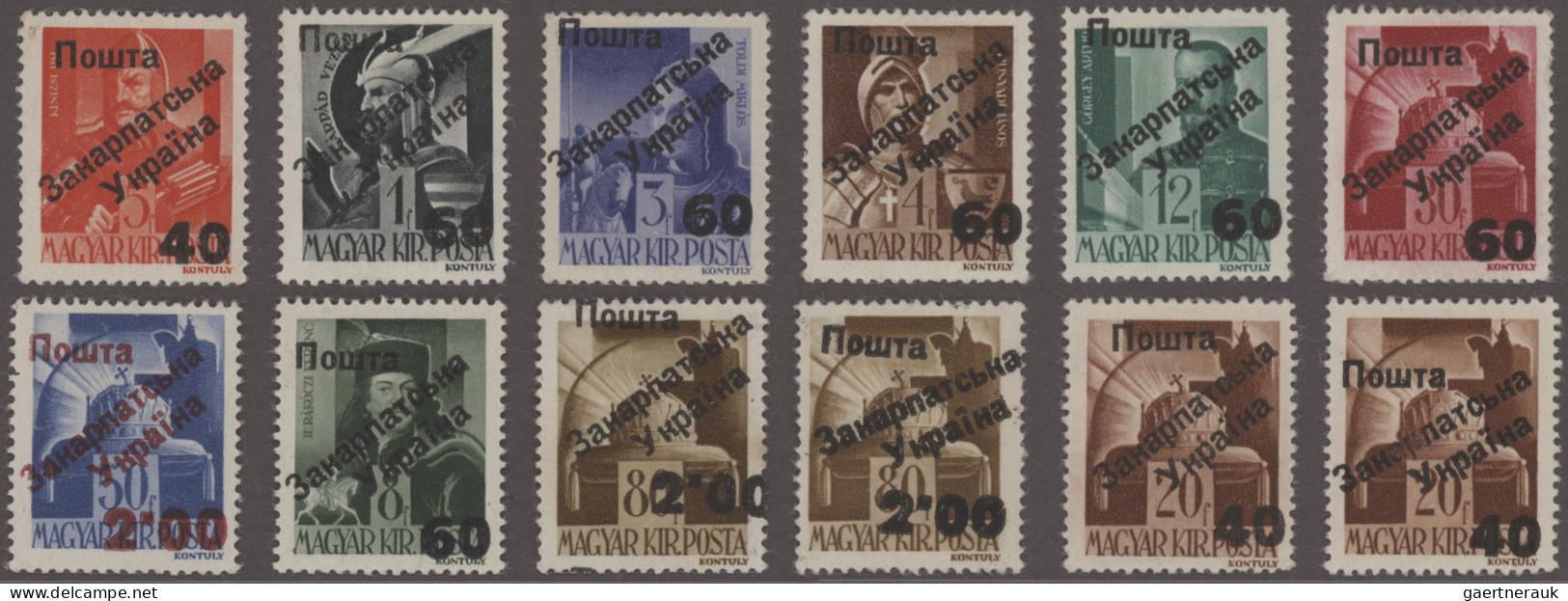 Carpathian Ukraine: 1945, 40 On 5f - 2.00 On 80 F, Selection Of Nine Diff. Surch - Ukraine