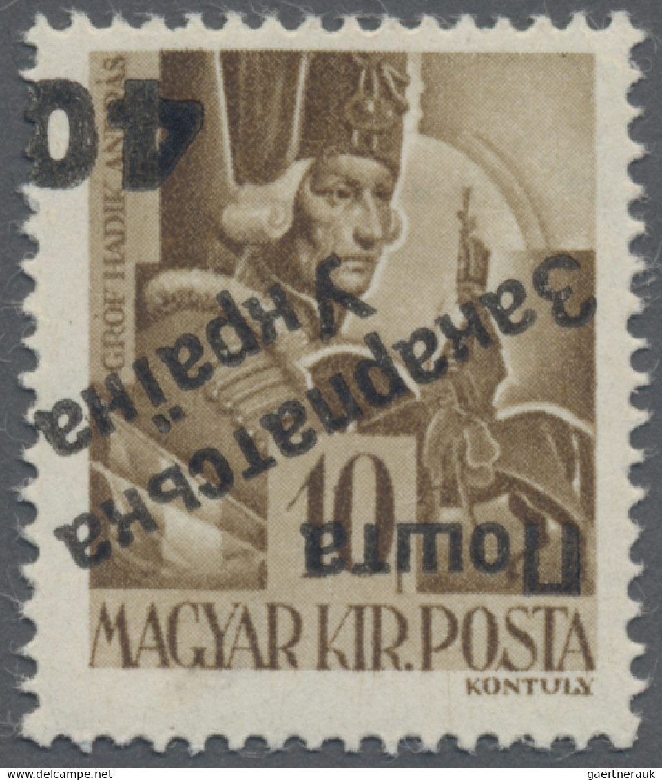 Carpathian Ukraine: 1945, 40 On 8 F, INVERTED OVERPRINT, Lightly Hinged, Signed - Ukraine