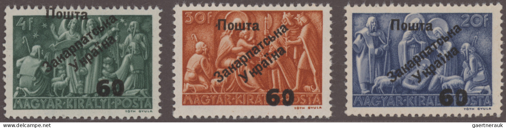 Carpathian Ukraine: 1945, On Christmas Stamp 1943, 60 On 4 F - 60 On 30 F, Three - Oekraïne