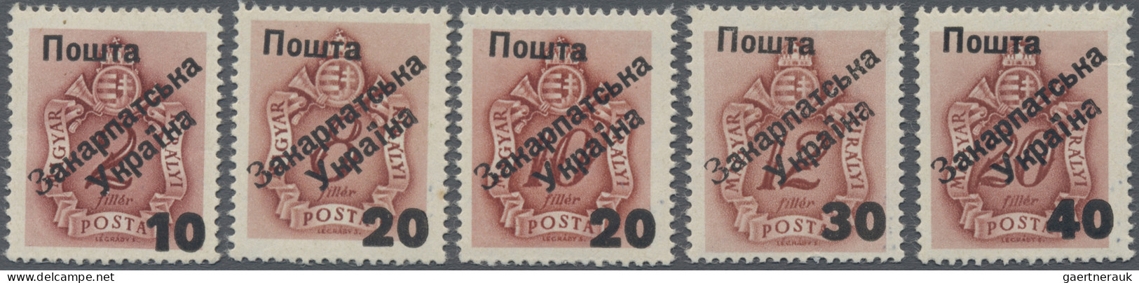 Carpathian Ukraine: 1945, Hungarian Postage Dues, 10 On 2f, 20 On 8f, 20 On 10 F - Ukraine