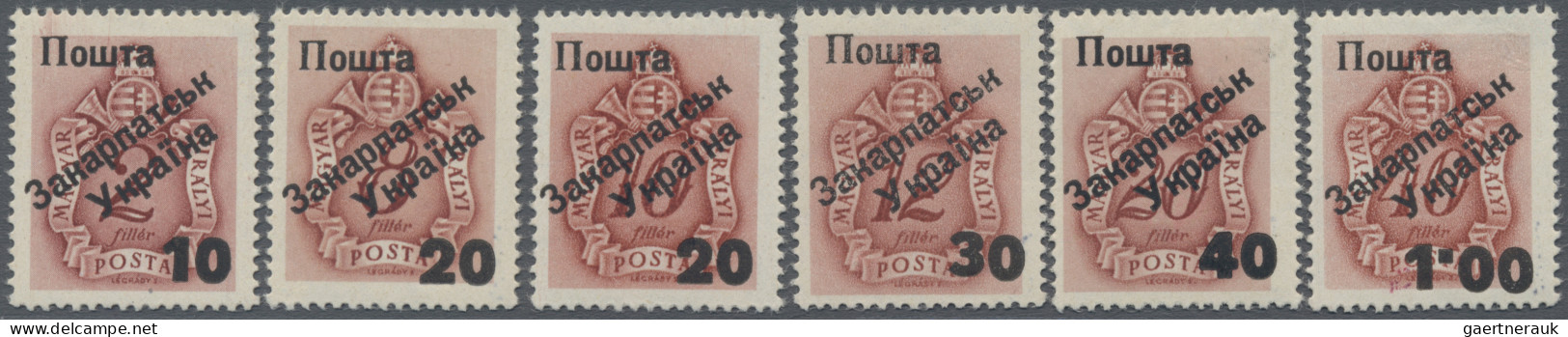 Carpathian Ukraine: 1945, Hungarian Postage Dues, 10 On 2f, 20 On 8f, 20 On 10 F - Ukraine