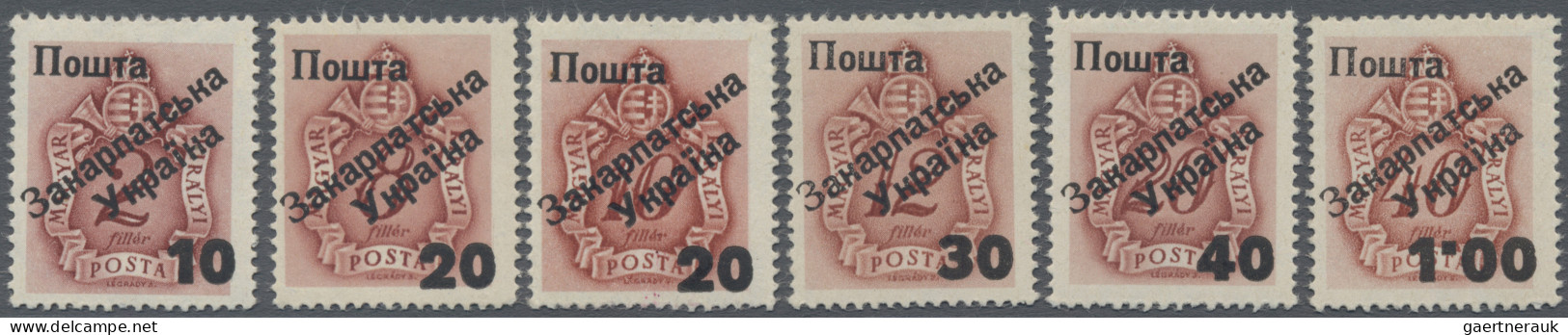 Carpathian Ukraine: 1945, Hungarian Postage Dues, 10 On 2f, 20 On 8f, 20 On 10 F - Ukraine