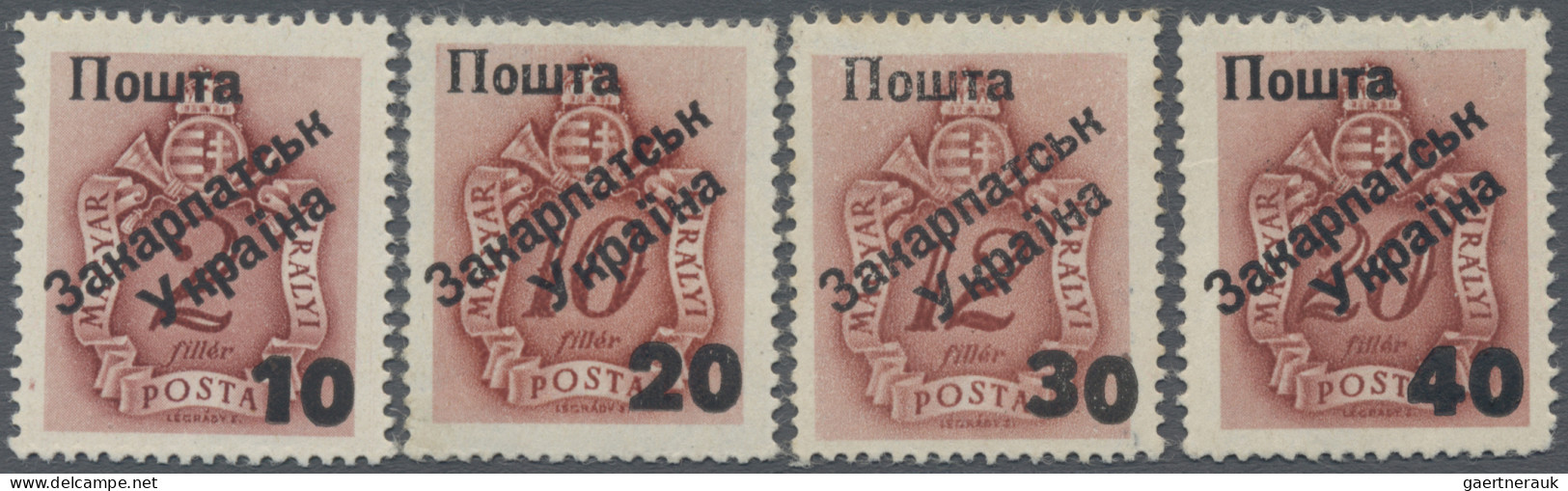 Carpathian Ukraine: 1945, Hungarian Postage Dues, 10 On 2f, 20 On 10f, 30 On 12 - Ukraine
