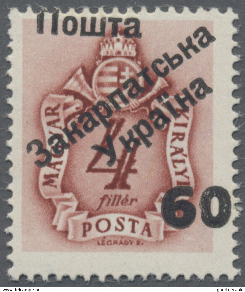 Carpathian Ukraine: 1945, Hungarian Postage Dues, 60 On 4 F, Watermark 9 (Patria - Ukraine