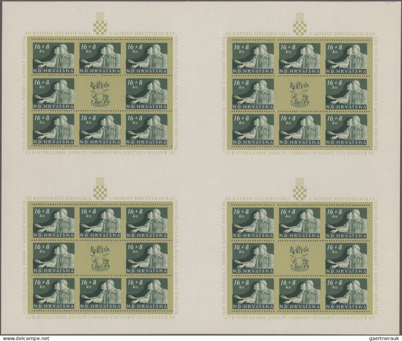 Croatia: 1944, War Relief, Complete Set Of Four Values In Cross Gutter Sheets Of - Croatie