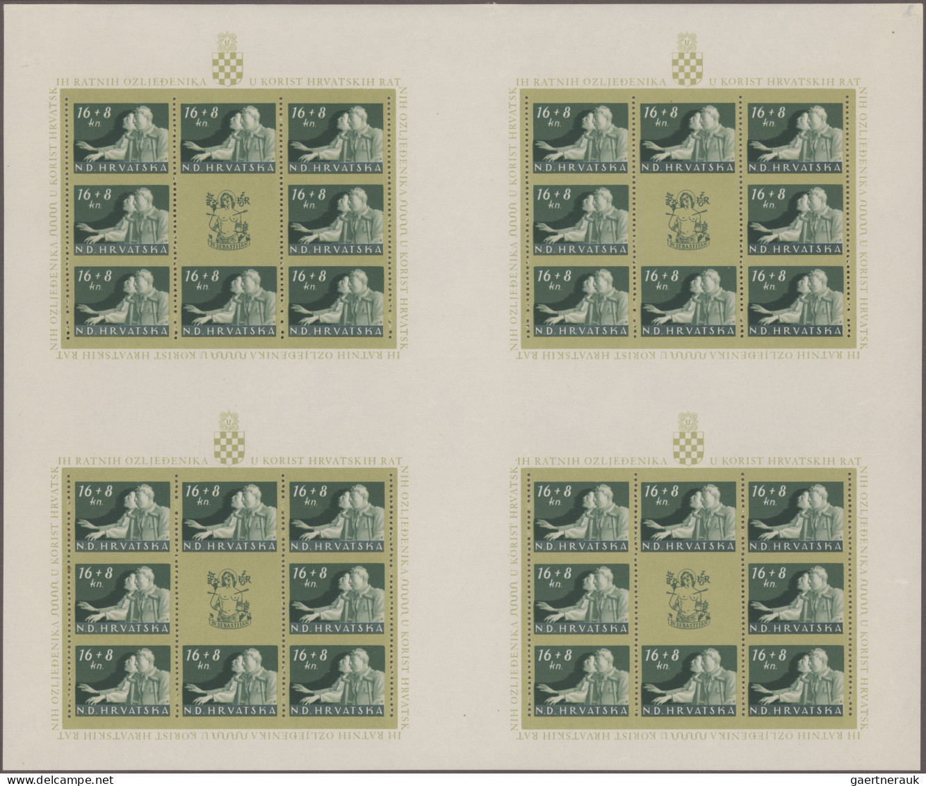 Croatia: 1944, War Relief, Complete Set Of Four Values In Cross Gutter Sheets Of - Croatie