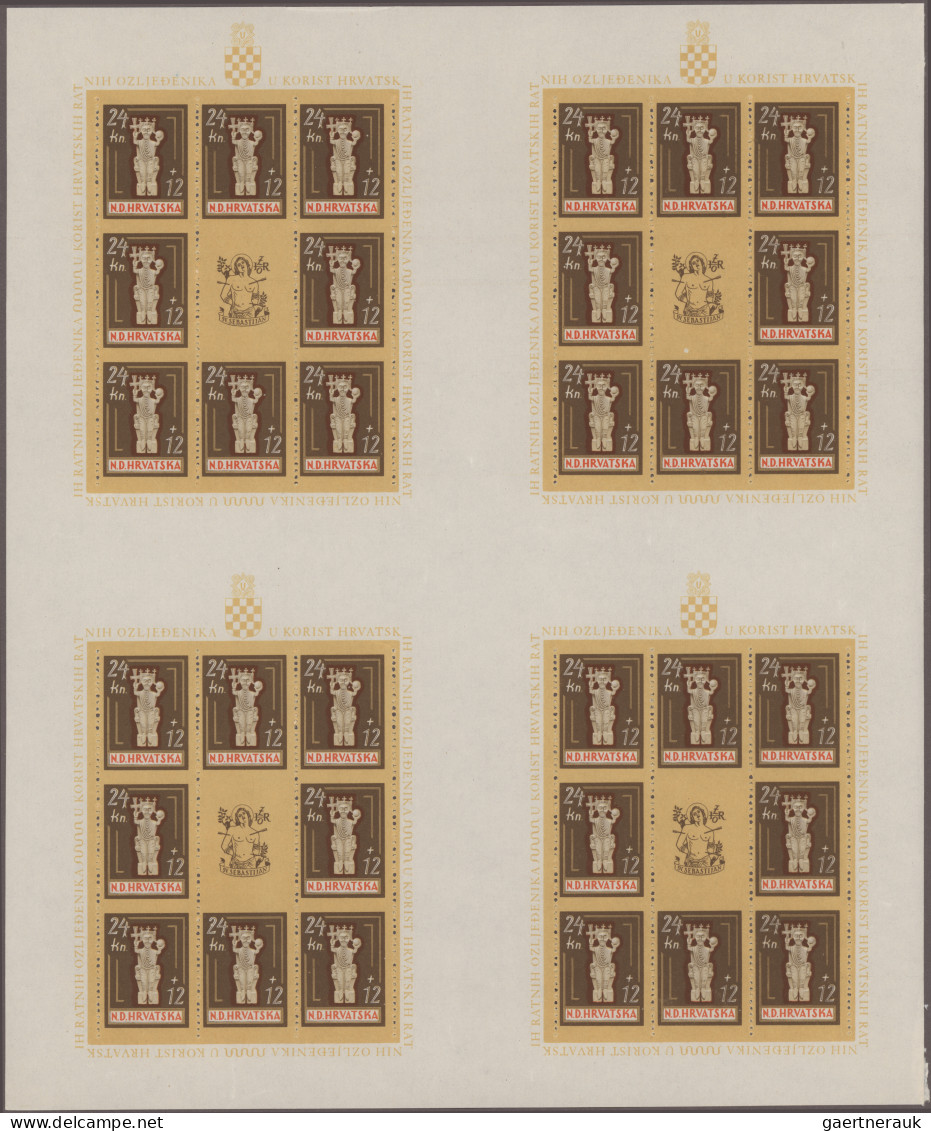 Croatia: 1944, War Relief, Complete Set Of Four Values In Cross Gutter Sheets Of - Kroatië