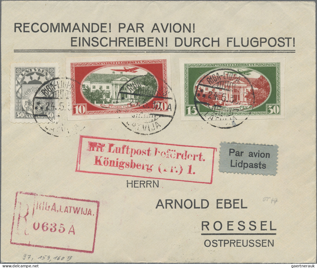 Latvia: 1930 (24. May) Air Stamps Rainis-Fonds: Set Perforated On Registered FDC - Lettonia