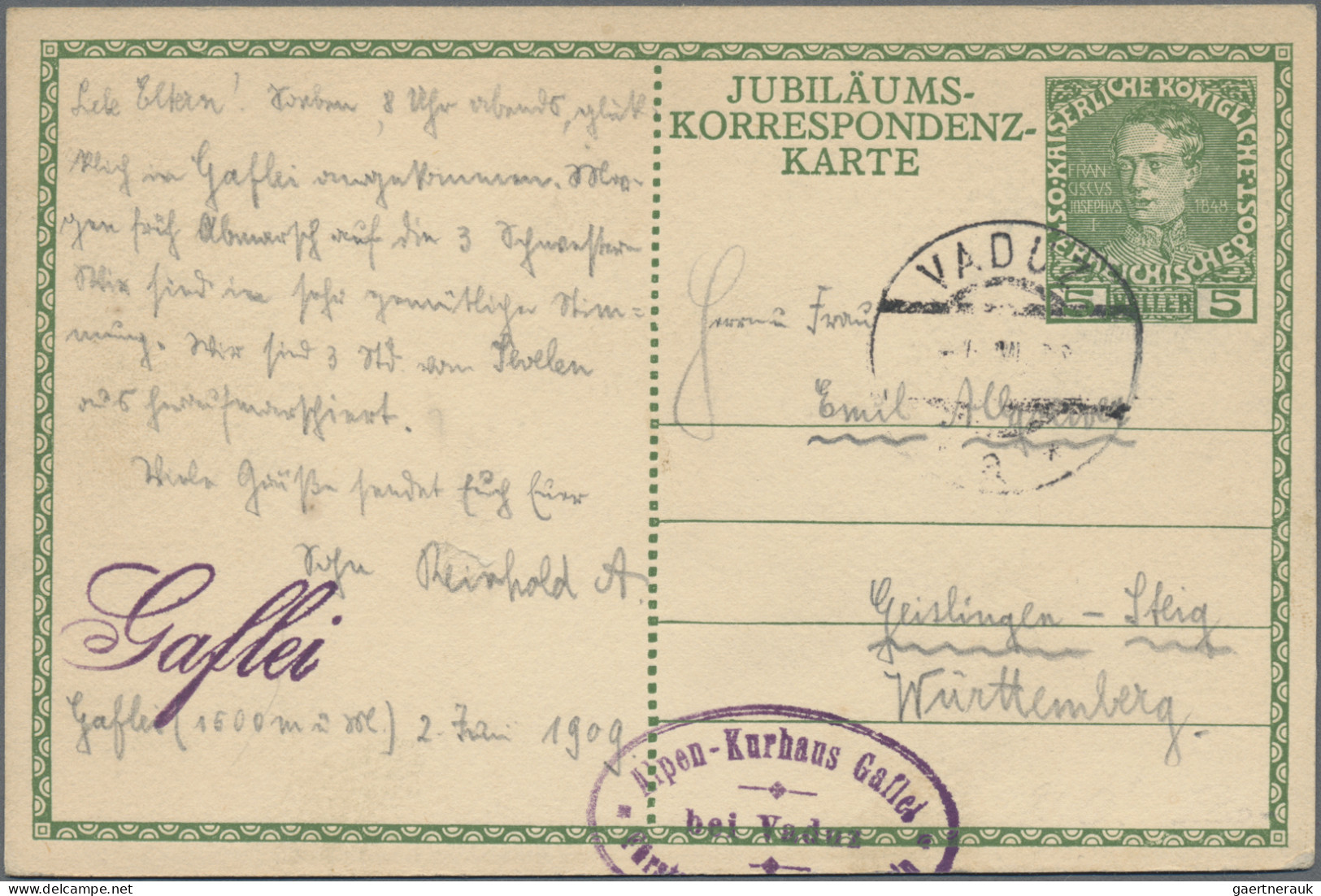 Liechtenstein - Vor- Und Mitläufer: 1909, Österr.Jubiläums-Ganzsachen-Postkarte, - ...-1912 Prefilatelia