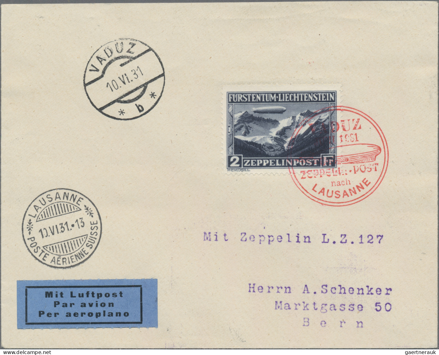 Liechtenstein: 1931, 1 U. 2 Fr. Zeppelin Auf Karte Bzw. Brief, 2 Saubere Belege - Lettres & Documents