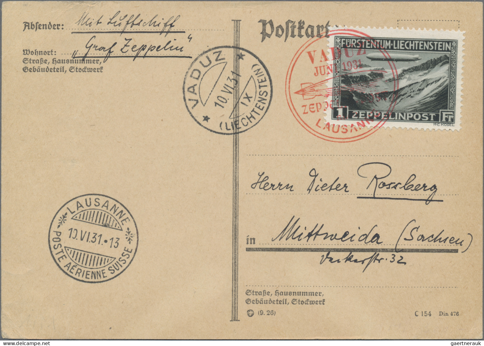 Liechtenstein: 1931, 1 U. 2 Fr. Zeppelin Auf Karte Bzw. Brief, 2 Saubere Belege - Covers & Documents