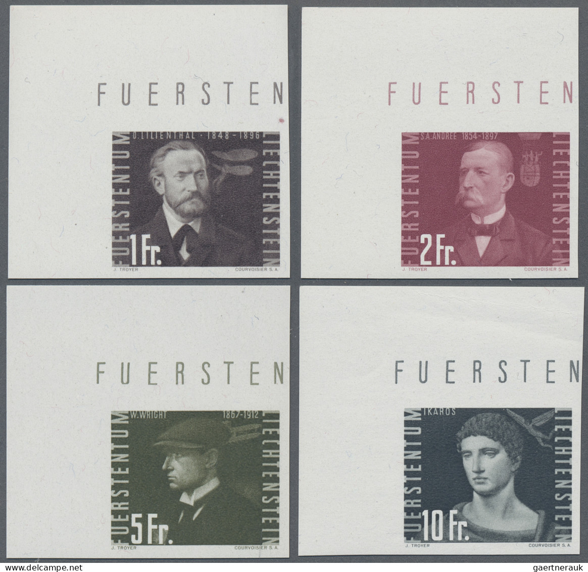 Liechtenstein: 1948, Flugpioniere, Ungezähnt, Komplett 10 Werte In Postfrischer - Unused Stamps