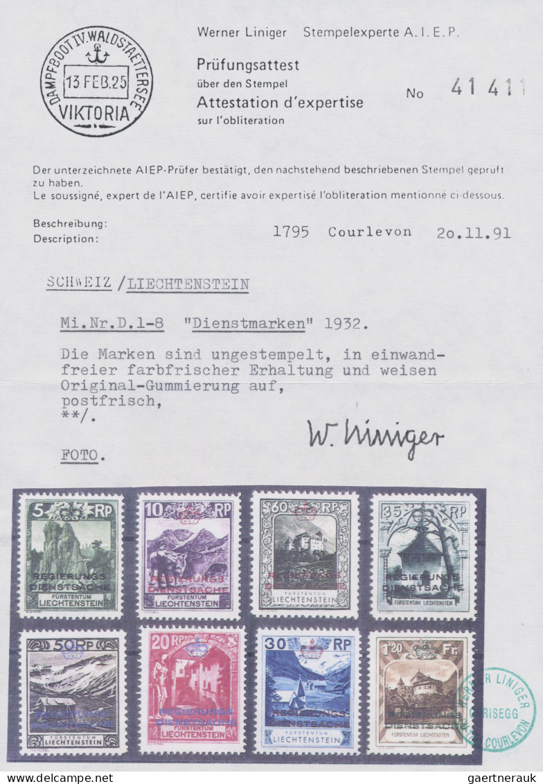 Liechtenstein - Dienstmarken: 1932, Dienstmarken Kosel 5 Rp. - 1.20 Fr. , 8 Vers - Service