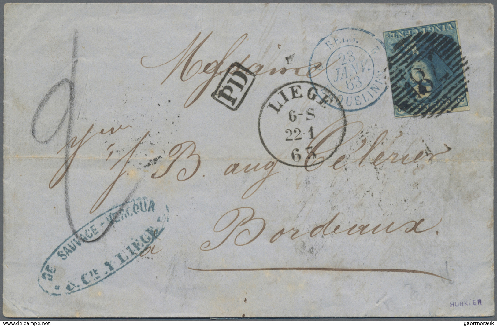 Luxembourg: 1852 First Issue 10c. Black (two Singles) And Three Singles Of 1s. R - Sonstige & Ohne Zuordnung