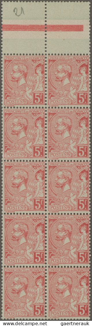 Monaco: 1891, 5 Fr. Rose On Greenish, Block Of 10 (2x5), MNH. Mi. Cat. Value Of - Unused Stamps